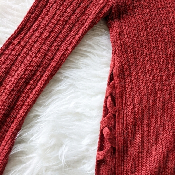 Express burnt orange knit sweater lace up sides - Picture 3 of 3